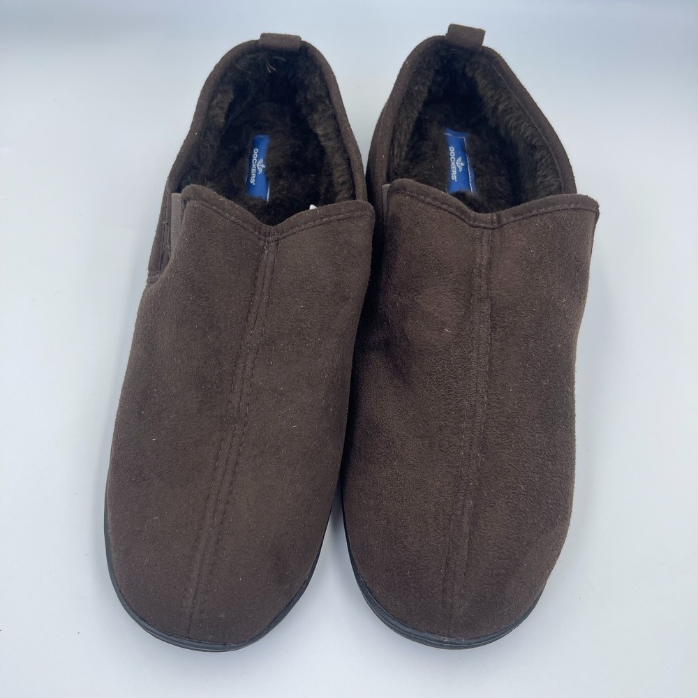 Dockers Sip-On Slippers Men's XL (11-12) Brown Faux Fur Lining Indoor Footwear